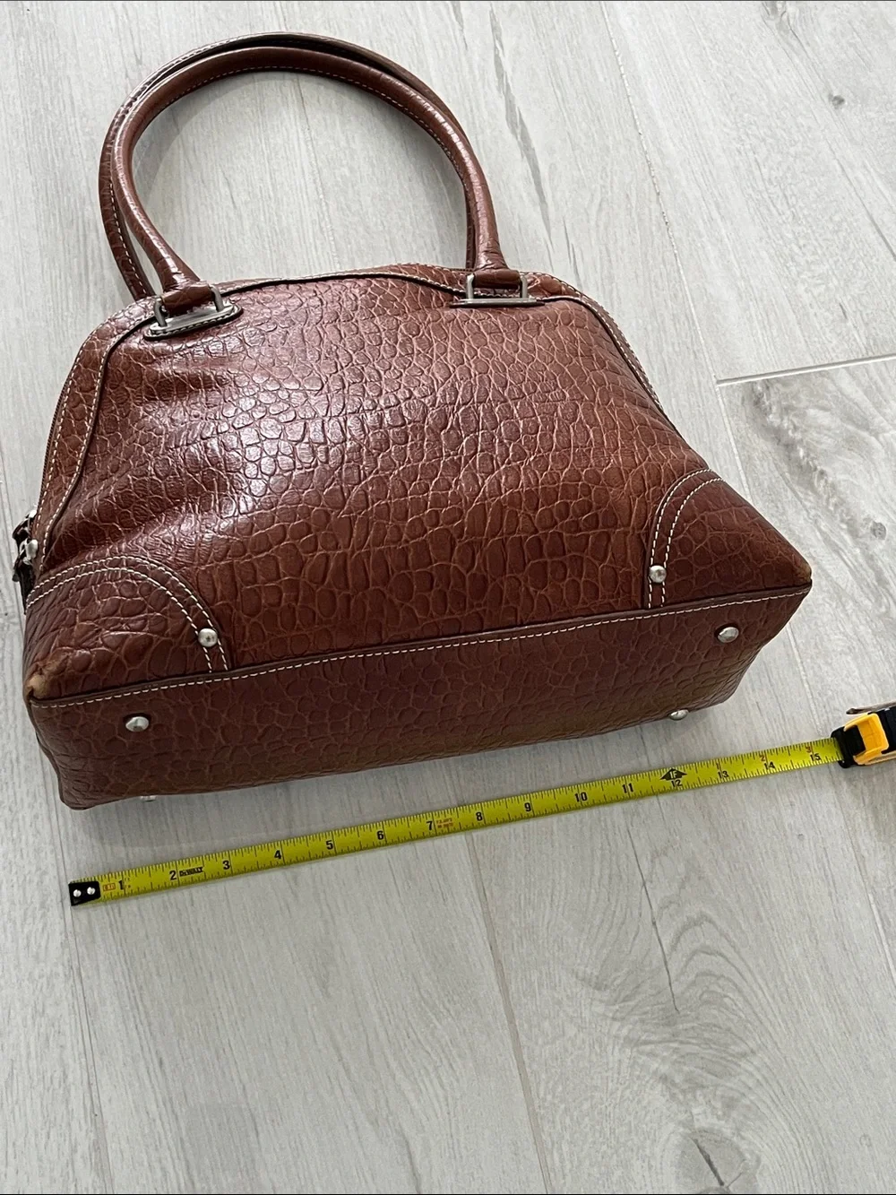 Brown Croc-Embossed Leather Top-Handle Bag from Talbots